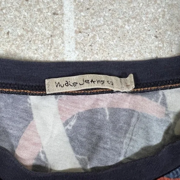 Nudie Jeans Co Aop Print Tee 100% Cotton T-Shirt Mens Large  Short Sleeve - Picture 4 of 7